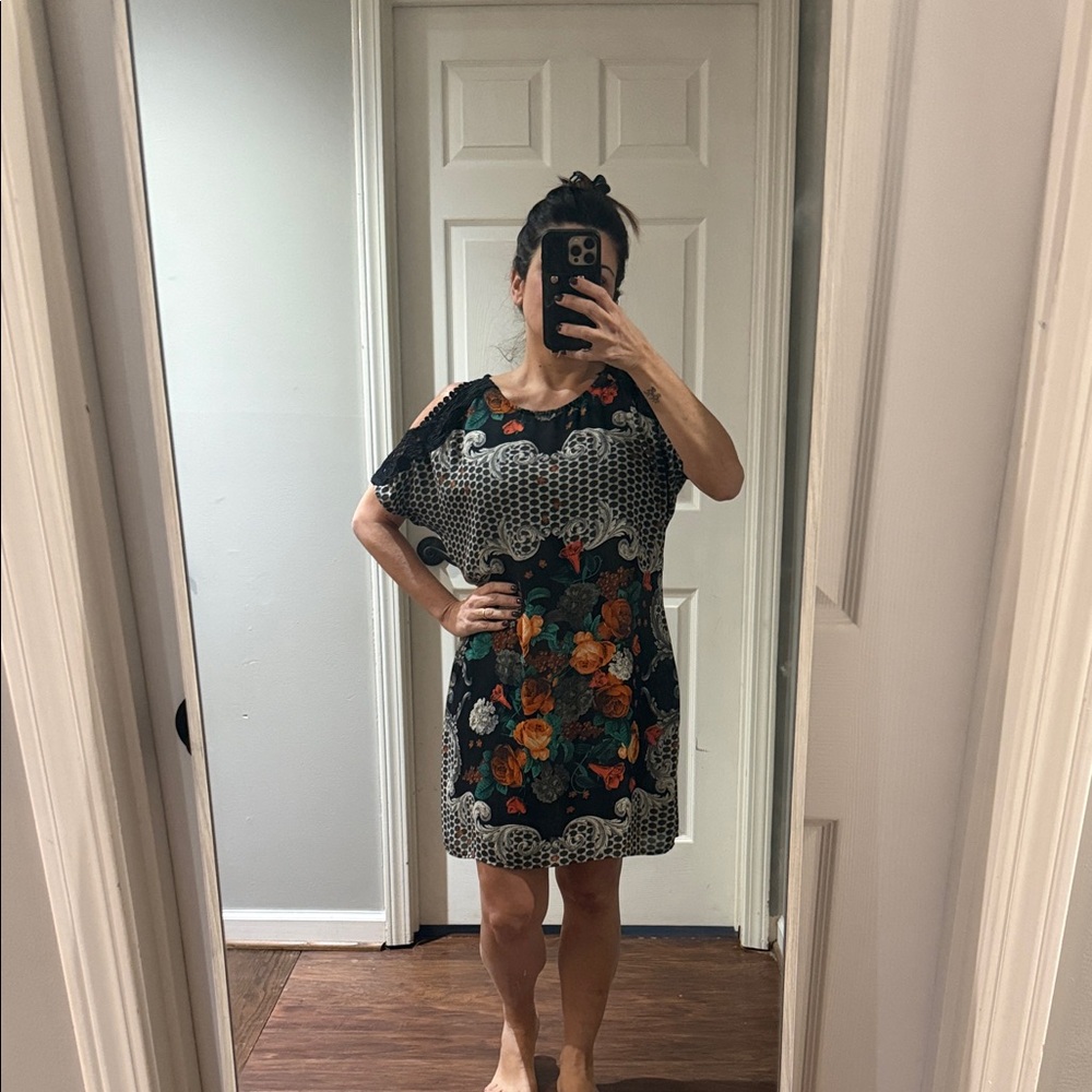Black Floral Dress with Lace Details